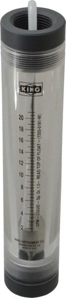 King - 1" FNPT Port Tube Flowmeter - 125 Max psi, 21 GPM, Acrylic - Exact Tooling