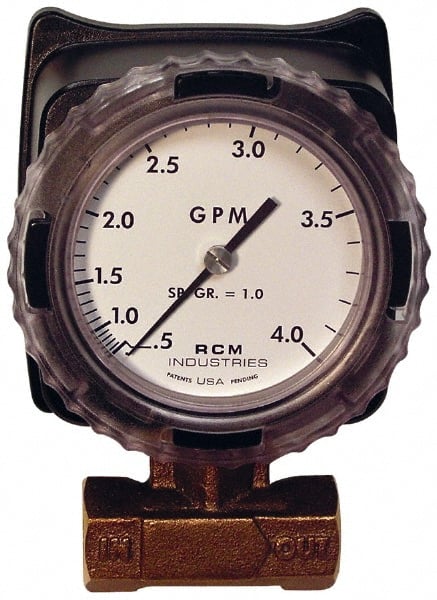 Made in USA - 1/2" NPT Port RCM Industries Flo-Gage Flowmeter - 180 Max psi, 0.5 to 4 GPM, Bronze - Exact Tooling