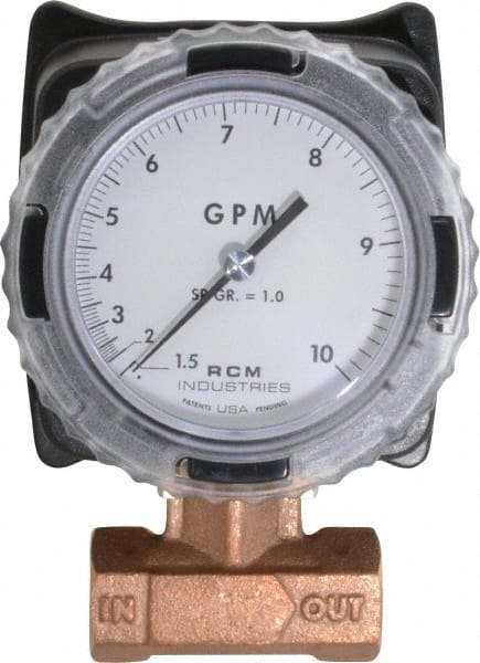 Made in USA - 3/4" NPT Port RCM Industries Flo-Gage Flowmeter - 180 Max psi, 1.5 to 10 GPM, Bronze - Exact Tooling