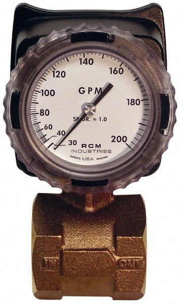 Made in USA - 2" NPT Port RCM Industries Flo-Gage Flowmeter - 180 Max psi, 30 to 200 GPM, Bronze - Exact Tooling