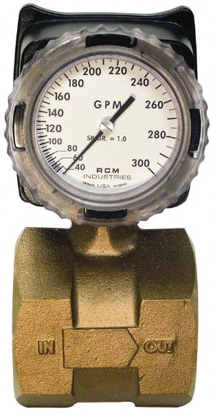 Made in USA - 3" NPT Port RCM Industries Flo-Gage Flowmeter - 180 Max psi, 40 to 300 GPM, Bronze - Exact Tooling