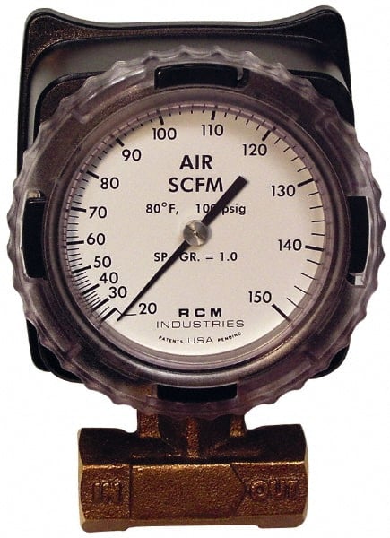Made in USA - 3/4" NPT Port RCM Industries Flo-Gage Flowmeter - 180 Max psi, Bronze - Exact Tooling