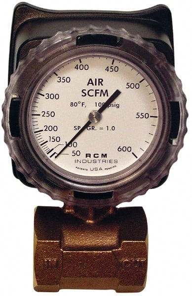Made in USA - 1-1/2" NPT Port RCM Industries Flo-Gage Flowmeter - 180 Max psi, Bronze - Exact Tooling