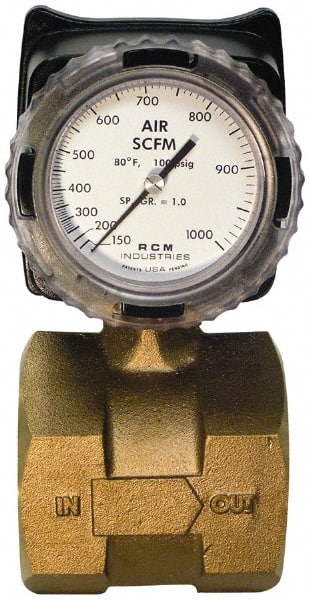 Made in USA - 3" NPT Port RCM Industries Flo-Gage Flowmeter - 180 Max psi, Bronze - Exact Tooling