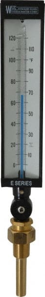 WGTC - 120°F, Industrial Thermometer with Standard Thermowell - 3-1/2 Inch Stem Length, 1-1/4 to 18 Inch Thread - Exact Tooling