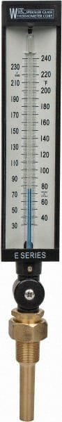 WGTC - 30 to 240°F, Industrial Thermometer with Standard Thermowell - 3-1/2 Inch Stem Length, 1-1/4 to 18 Inch Thread - Exact Tooling