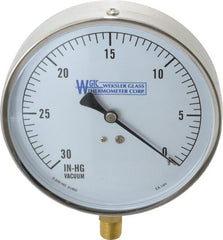WGTC - 4-1/2" Dial, 1/4 Thread, 30-0 Scale Range, Pressure Gauge - Lower Connection Mount, Accurate to 1% of Scale - Exact Tooling