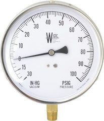 WGTC - 4-1/2" Dial, 1/4 Thread, 30-0-100 Scale Range, Pressure Gauge - Lower Connection Mount, Accurate to 1% of Scale - Exact Tooling