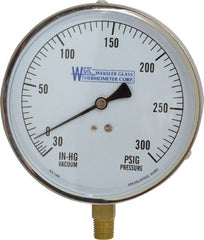 WGTC - 4-1/2" Dial, 1/4 Thread, 30-0-300 Scale Range, Pressure Gauge - Lower Connection Mount, Accurate to 1% of Scale - Exact Tooling