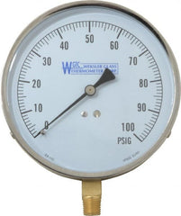 WGTC - 4-1/2" Dial, 1/4 Thread, 0-100 Scale Range, Pressure Gauge - Lower Connection Mount, Accurate to 1% of Scale - Exact Tooling