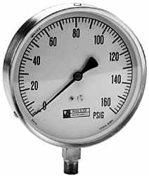 WGTC - 4-1/2" Dial, 1/4 Thread, 30-0-150 Scale Range, Pressure Gauge - Lower Connection Mount, Accurate to 1% of Scale - Exact Tooling