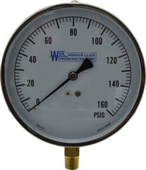 WGTC - 4-1/2" Dial, 1/4 Thread, 0-160 Scale Range, Pressure Gauge - Lower Connection Mount, Accurate to 1% of Scale - Exact Tooling