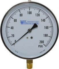 WGTC - 4-1/2" Dial, 1/4 Thread, 0-200 Scale Range, Pressure Gauge - Lower Connection Mount, Accurate to 1% of Scale - Exact Tooling