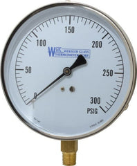 WGTC - 4-1/2" Dial, 1/4 Thread, 0-300 Scale Range, Pressure Gauge - Lower Connection Mount, Accurate to 1% of Scale - Exact Tooling