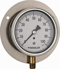 Made in USA - 3-1/2" Dial, 1/4 Thread, 0-100 Scale Range, Pressure Gauge - Lower Connection Mount, Accurate to 1% of Scale - Exact Tooling