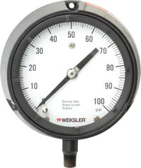 Made in USA - 4-1/2" Dial, 1/4 Thread, 0-100 Scale Range, Pressure Gauge - Lower Connection Mount, Accurate to 1% of Scale - Exact Tooling
