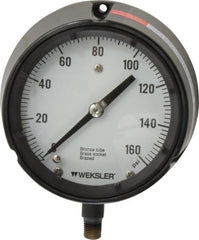 Made in USA - 4-1/2" Dial, 1/4 Thread, 0-160 Scale Range, Pressure Gauge - Lower Connection Mount, Accurate to 1% of Scale - Exact Tooling