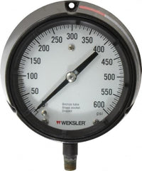 Made in USA - 4-1/2" Dial, 1/4 Thread, 0-600 Scale Range, Pressure Gauge - Lower Connection Mount, Accurate to 1% of Scale - Exact Tooling