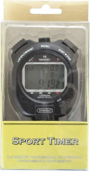 General - Large Display with 16 Memory Stop Watch - Black - Exact Tooling