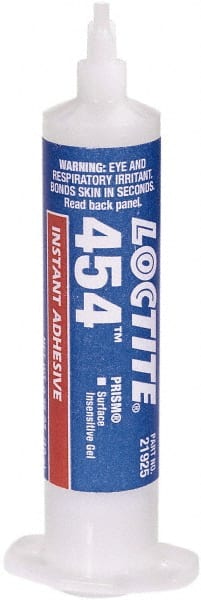 Loctite - 0.35 oz Syringe Clear Instant Adhesive - Series 454, 15 sec Working Time, 24 hr Full Cure Time, Bonds to Plastic & Rubber - Exact Tooling