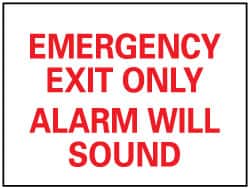 NMC - Emergency Exit Only Alarm Will Sound, Plastic Exit Sign - 14" Wide x 10" High - Exact Tooling