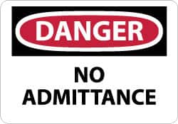 NMC - "Danger - No Admittance", 10" Long x 14" Wide, Rigid Plastic Safety Sign - Rectangle, 0.05" Thick, Use for Security & Admittance - Exact Tooling
