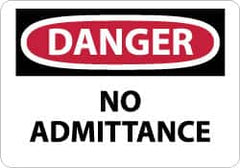 NMC - "Danger - No Admittance", 10" Long x 14" Wide, Rigid Plastic Safety Sign - Rectangle, 0.05" Thick, Use for Security & Admittance - Exact Tooling