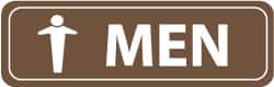 NMC - Men, 11" Wide x 3.5" High, Acrylic Sign - English, White on Brown, Wall Mount - Exact Tooling