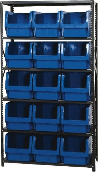 Quantum Storage - 15 Bin Large Hopper Front Bin Storage Units - 18 Inch Overall Depth x 75 Inch Overall Height, Blue High Density Polyethylene Bins - Exact Tooling