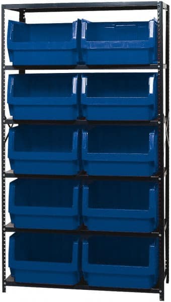 Quantum Storage - 10 Bin Large Hopper Front Bin Storage Units - 18 Inch Overall Depth x 75 Inch Overall Height, Blue High Density Polyethylene Bins - Exact Tooling