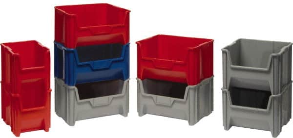 Quantum Storage - 75 Lb. Load Capacity, 17-1/2" Deep, Red Polyethylene Hopper Stacking Bin - 12-1/2" High x 16-1/2" Wide x 17-1/2" Long - Exact Tooling