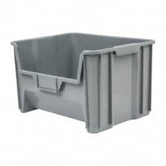 Quantum Storage - 75 Lb. Load Capacity, 15-1/4" Deep, Gray Polyethylene Hopper Stacking Bin - 12-7/16" High x 19-7/8" Wide x 15-1/4" Long - Exact Tooling