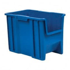 Quantum Storage - 75 Lb. Load Capacity, 17-1/2" Deep, Blue Polyethylene Hopper Stacking Bin - 12-1/2" High x 10-7/8" Wide x 17-1/2" Long - Exact Tooling