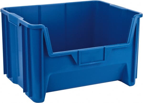 Quantum Storage - 75 Lb. Load Capacity, 15-1/4" Deep, Blue Polyethylene Hopper Stacking Bin - 12-7/16" High x 19-7/8" Wide x 15-1/4" Long - Exact Tooling