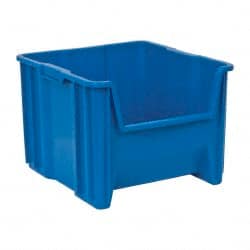 Quantum Storage - 75 Lb. Load Capacity, 17-1/2" Deep, Blue Polyethylene Hopper Stacking Bin - 12-1/2" High x 16-1/2" Wide x 17-1/2" Long - Exact Tooling
