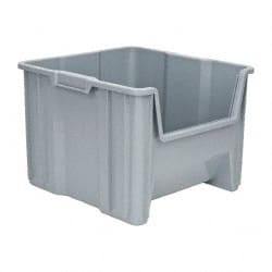 Quantum Storage - 75 Lb. Load Capacity, 17-1/2" Deep, Gray Polyethylene Hopper Stacking Bin - 12-1/2" High x 16-1/2" Wide x 17-1/2" Long - Exact Tooling