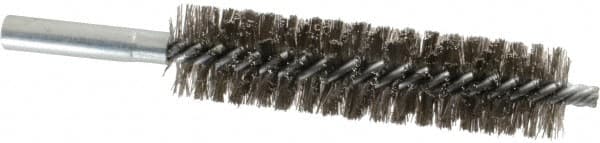 Schaefer Brush - 4" Brush Length, 1" Diam, Double Stem, Double Spiral Tube Brush - 6" Long, Stainless Steel, 12-24 Female Connection - Exact Tooling