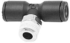 Legris - 1/4" OD, 1/4 BSPT, Nylon/Nickel Plated Brass Push-to-Connect Male Branch Tee - 290 Max psi, Black - Exact Tooling