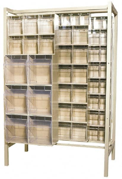 Quantum Storage - 3,000 Lb Capacity, 26" Deep x 48" Wide x 67" High, Steel Pick Rack - 28 White Polystyrene Bins - Exact Tooling