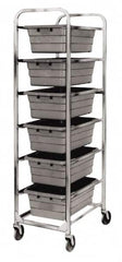 Quantum Storage - 6 Bin Cross Stack Tub Rack - 19 Inch Overall Width x 27 Inch Overall Depth x 71 Inch Overall Height, White High Impact Polyethylene Bins - Exact Tooling