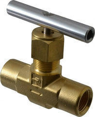 Parker - 3,000 Max psi, 3/8" Pipe, Brass, Inline Instrumentation Needle Valve - FNPT x FNPT End Connections - Exact Tooling