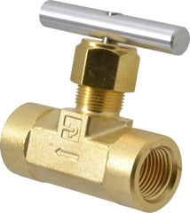 Parker - 3,000 Max psi, 1/2" Pipe, Brass, Inline Instrumentation Needle Valve - FNPT x FNPT End Connections - Exact Tooling