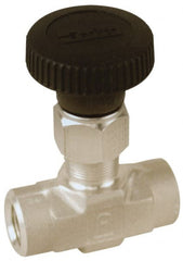 Parker - 5,000 Max psi, 1/8" Pipe, 316 Grade Stainless Steel, Inline Instrumentation Needle Valve - FNPT x FNPT End Connections - Exact Tooling