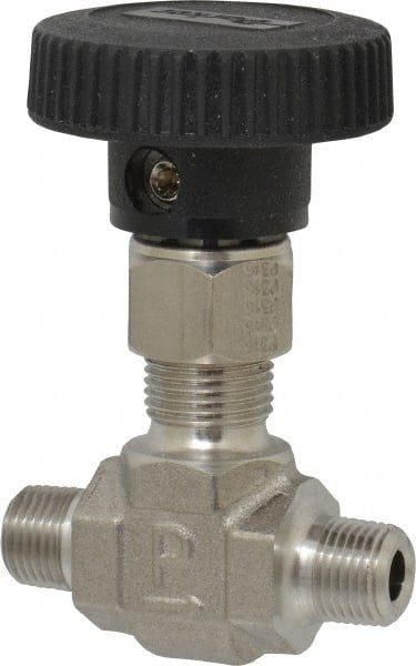 Parker - 5,000 Max psi, 1/8" Pipe, 316 Grade Stainless Steel, Inline Instrumentation Needle Valve - MNPT x MNPT End Connections - Exact Tooling