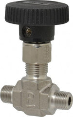 Parker - 5,000 Max psi, 1/8" Pipe, 316 Grade Stainless Steel, Inline Instrumentation Needle Valve - MNPT x MNPT End Connections - Exact Tooling
