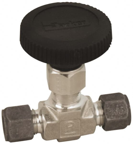 Parker - 5,000 Max psi, 1/8" Pipe, 316 Grade Stainless Steel, Inline Instrumentation Needle Valve - Compression x Compression CPI End Connections - Exact Tooling