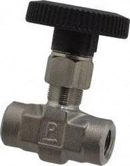 Parker - 5,000 Max psi, 1/4" Pipe, 316 Grade Stainless Steel, Inline Instrumentation Needle Valve - FNPT x FNPT End Connections - Exact Tooling