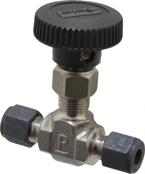 Parker - 5,000 Max psi, 1/4" Pipe, 316 Grade Stainless Steel, Inline Instrumentation Needle Valve - Compression x Compression CPI End Connections - Exact Tooling