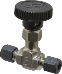 Parker - 5,000 Max psi, 1/4" Pipe, 316 Grade Stainless Steel, Inline Instrumentation Needle Valve - Compression x Compression CPI End Connections - Exact Tooling