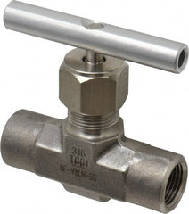 Parker - 5,000 Max psi, 3/8" Pipe, 316 Grade Stainless Steel, Inline Instrumentation Needle Valve - FNPT x FNPT End Connections - Exact Tooling